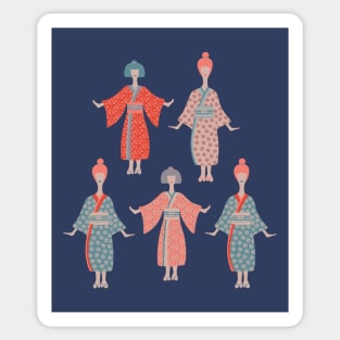 KIMONO LADIES Traditional Japanese Geisha Women in Traditional Palette Blush Rust Blue Gray - UnBlink Studio by Jackie Tahara Sticker